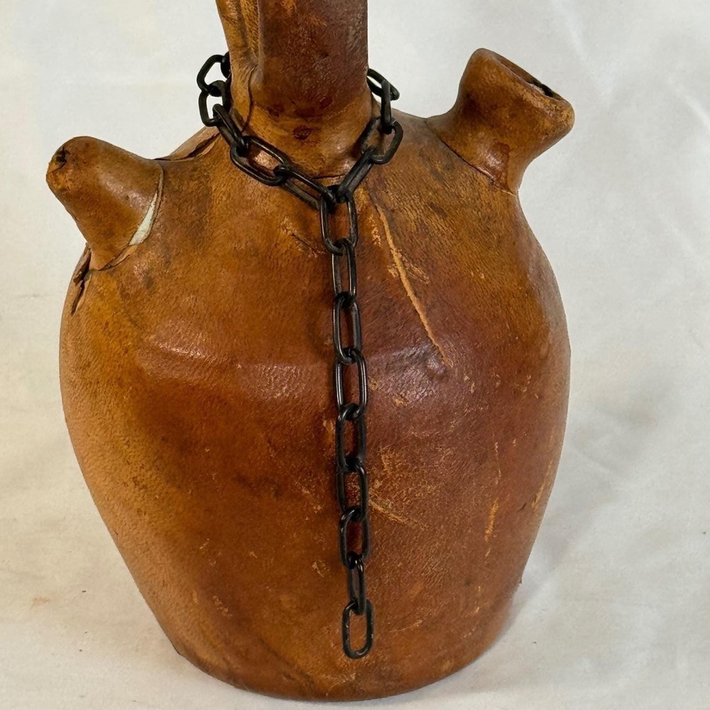 Vintage Raymon Spain Leather Wrapped Ceramic Costrel Pilgrim Flask Jug 8.5" - Picture 8 of 8